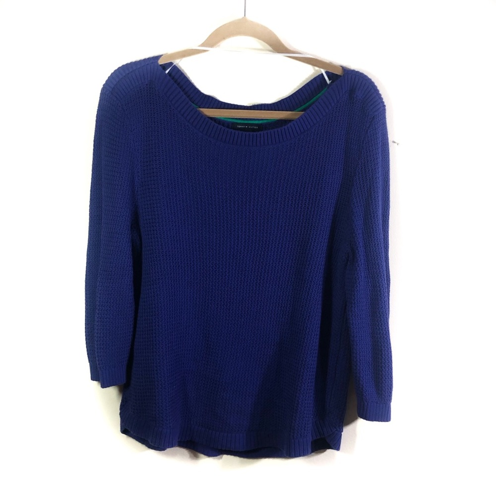 Tommy Hilfiger Blue Medium Weight Knit Boatneck Pullover Casual Sweater EUC XL